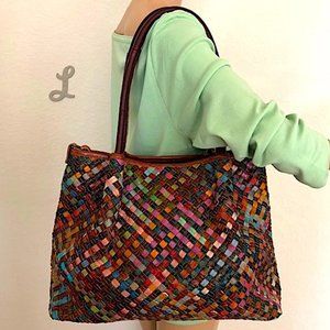 Ameri Leather Mosaic Woven Multi-Color Leather Bag